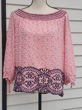 Fever Off the Shoulder Floral Print 3/4 Sleeve Shirt